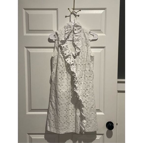 Milly White Floral Eyelet Ruffled Wrap Summer Dress Size 6 - Picture 2 of 8